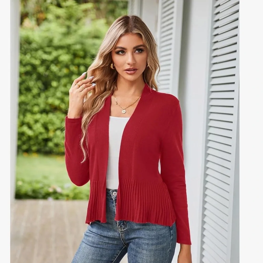 NEW Grace Karin Women’s Casual Cropped Red Cardigan. - Picture 2 of 8